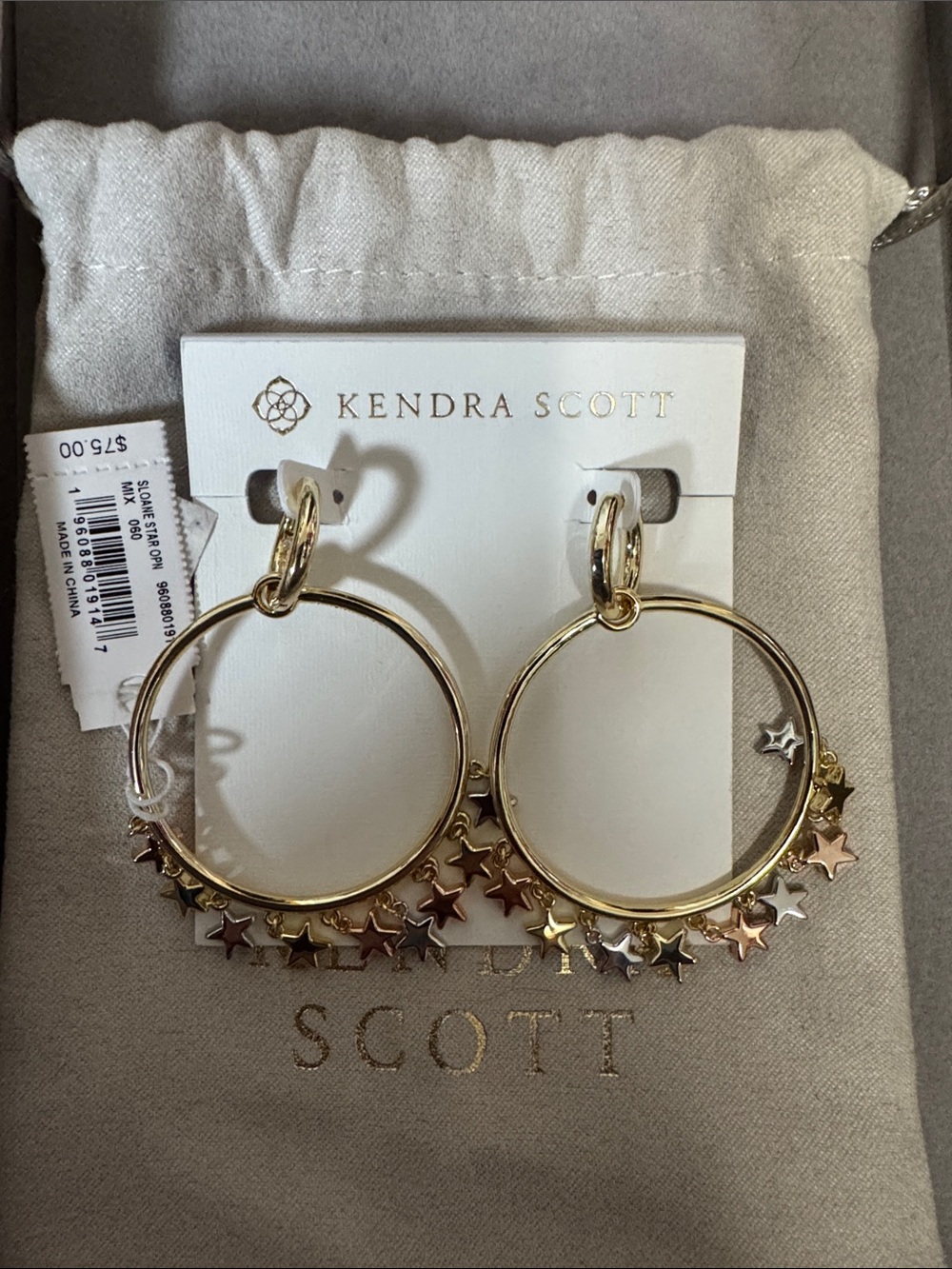 Kendra Scott Gold Hoop Earrings with Multi-Tone Star Charms